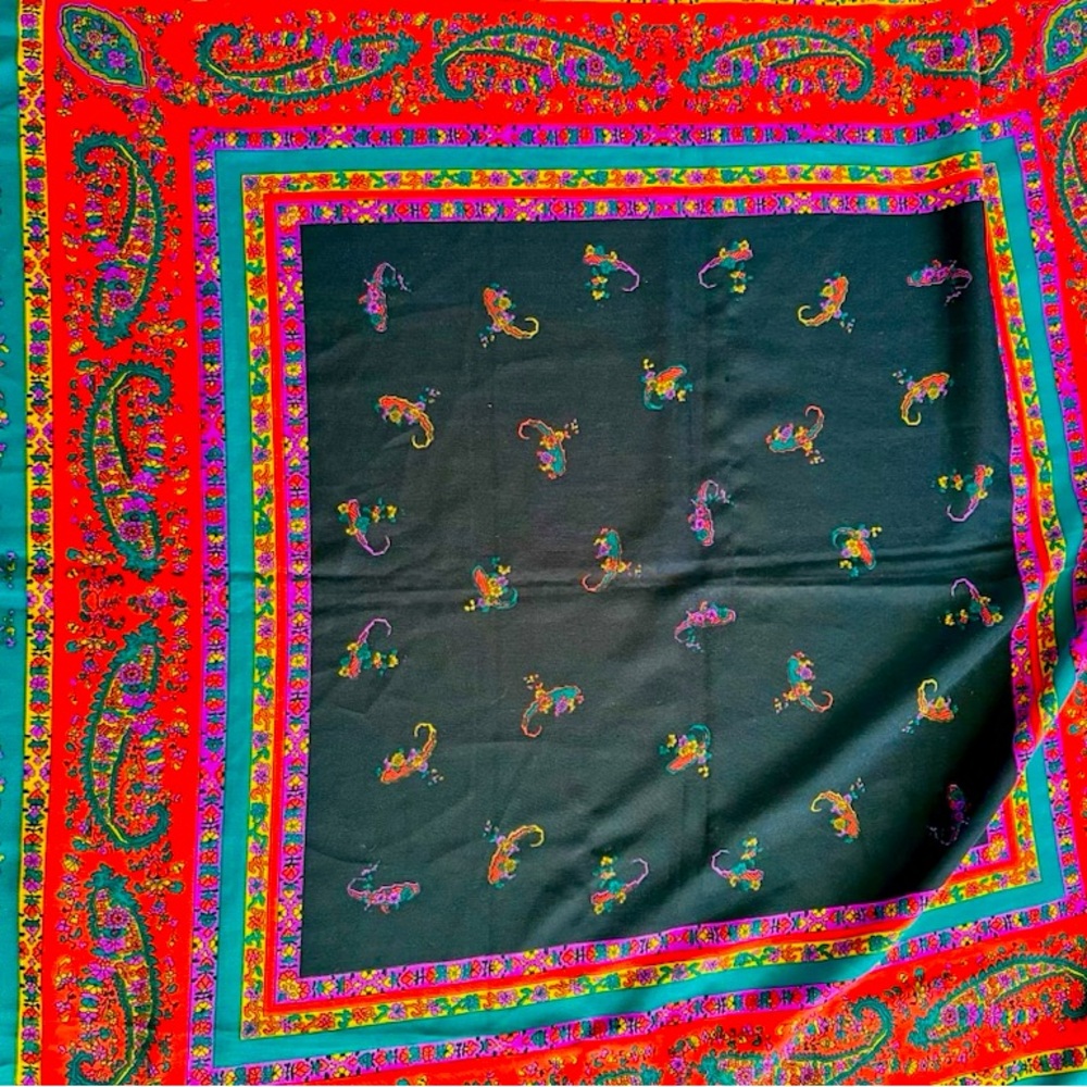 Vintage Made in Italy Polyester Scarf| Large Size Red Purple Black Yellow